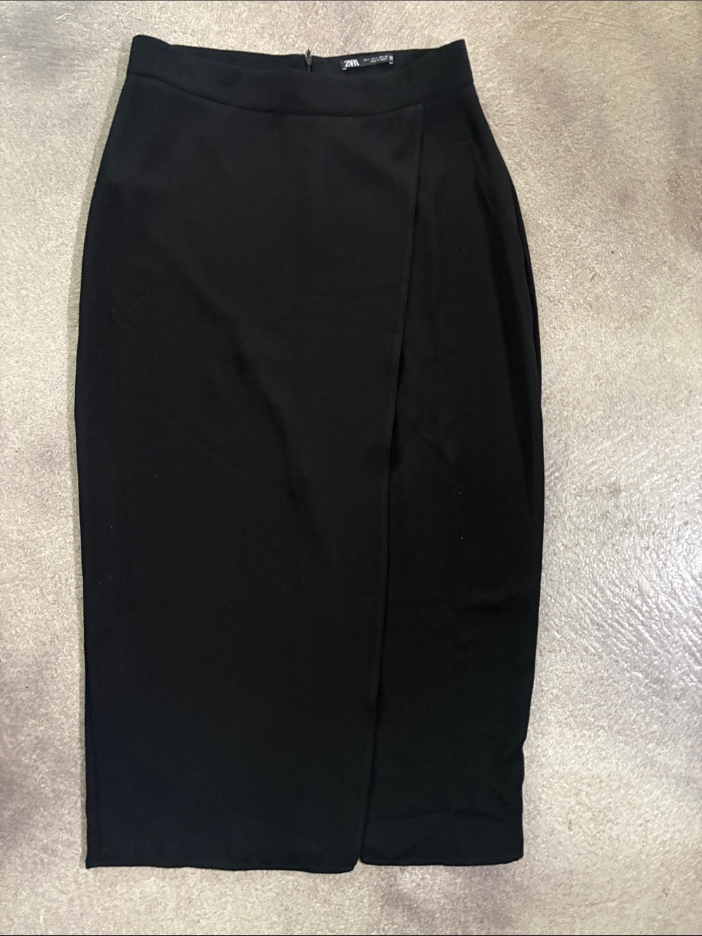 Zara Black Pencil Midi Skirt with Front Slit